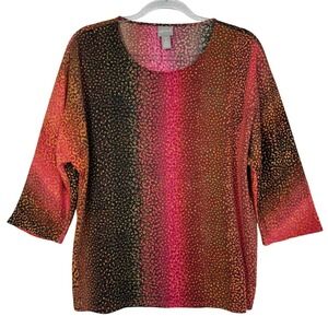 Chico's Shirt Womens Large Multicolor Animal Print 3/4 Sleeve Stretch Top Blouse